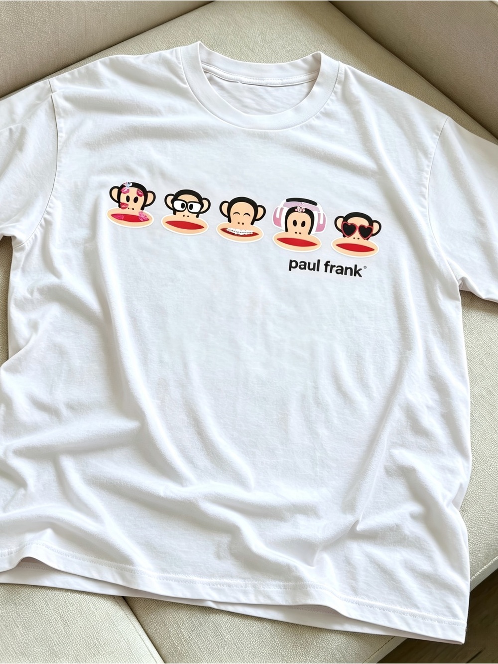 Paul Frank Monkey Faces Graphic white Womens Mens T-shirt Unisex